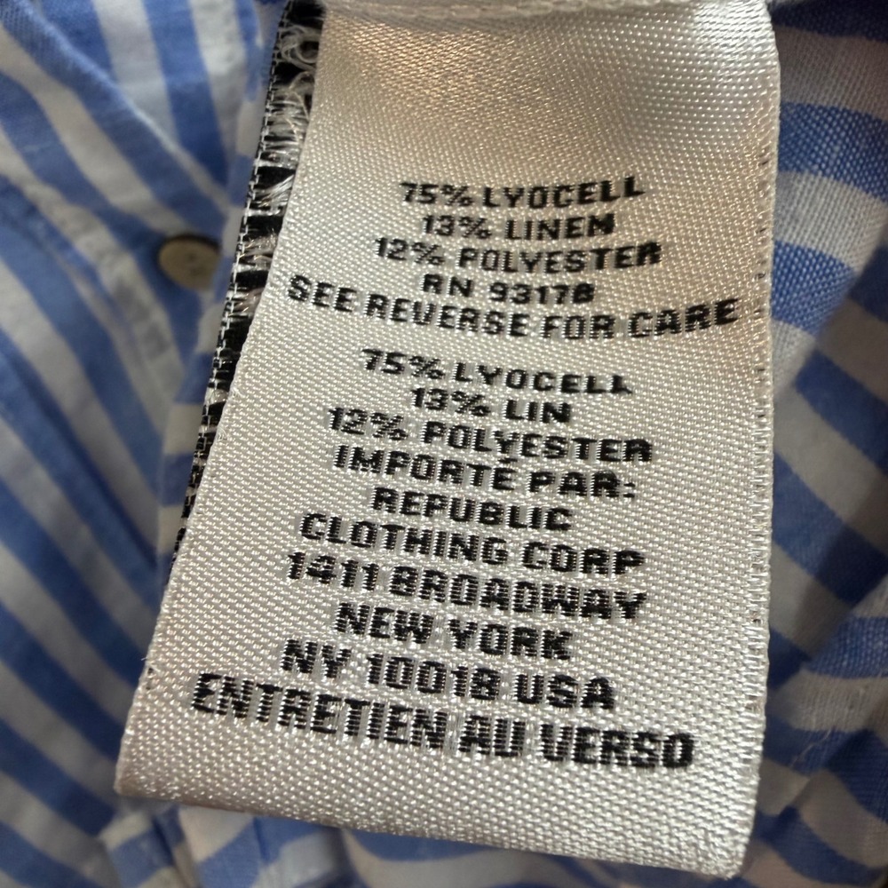 Jason Wu Womens Blue White Striped Linen Blend Button Up Shirt Short Sleeve Sz S - Picture 5 of 7